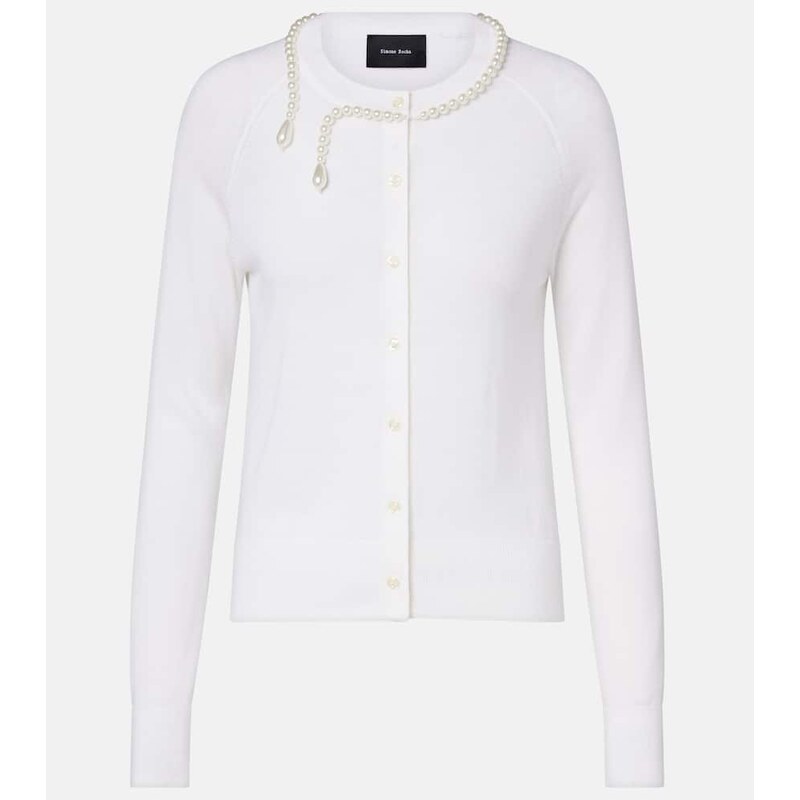 Simone Rocha Faux pearl-embellished wool and silk cardigan