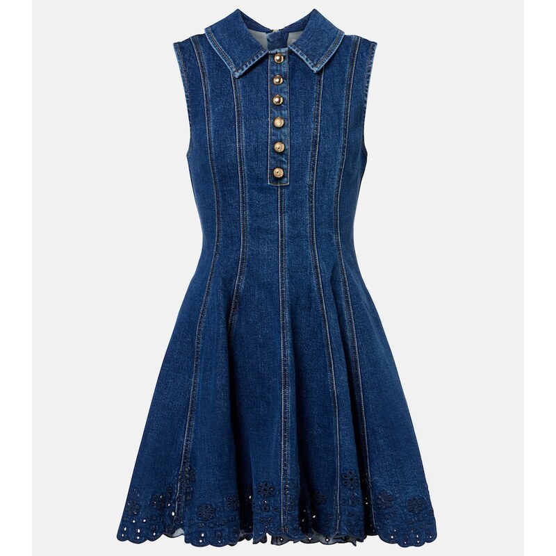 Self-Portrait Broderie anglaise denim minidress
