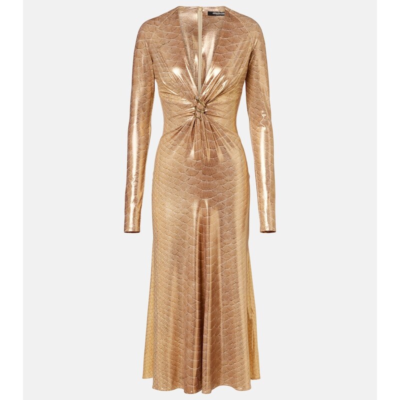 Roberto Cavalli Embellished snake-print midi dress