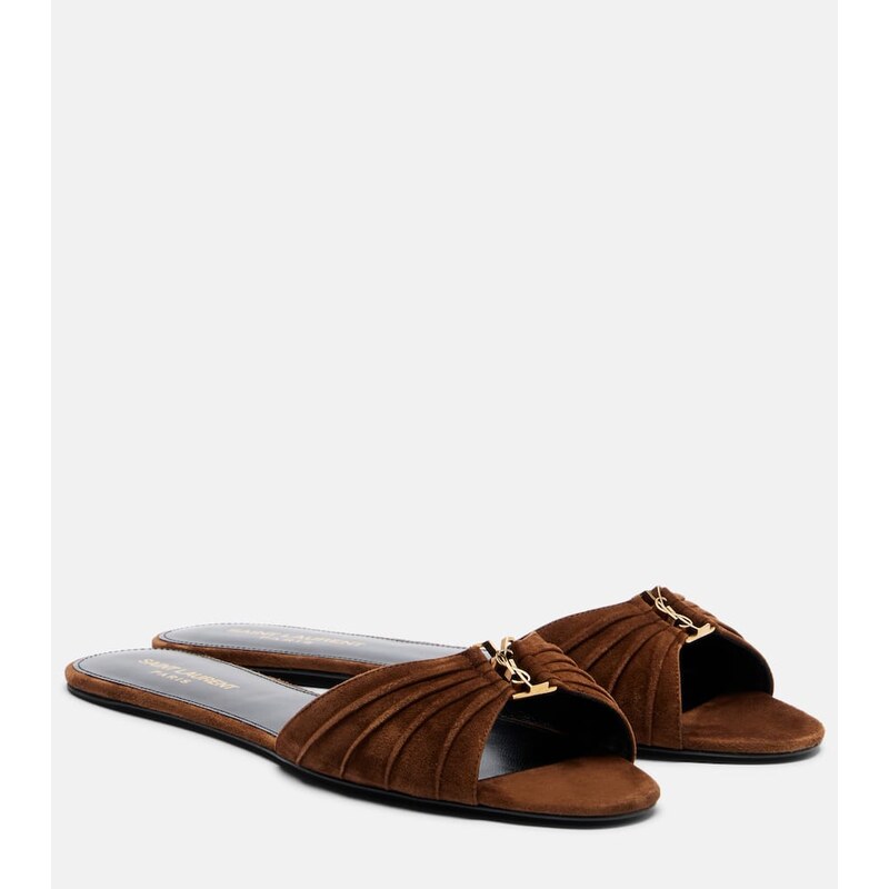 Saint Laurent Cassandre suede slides