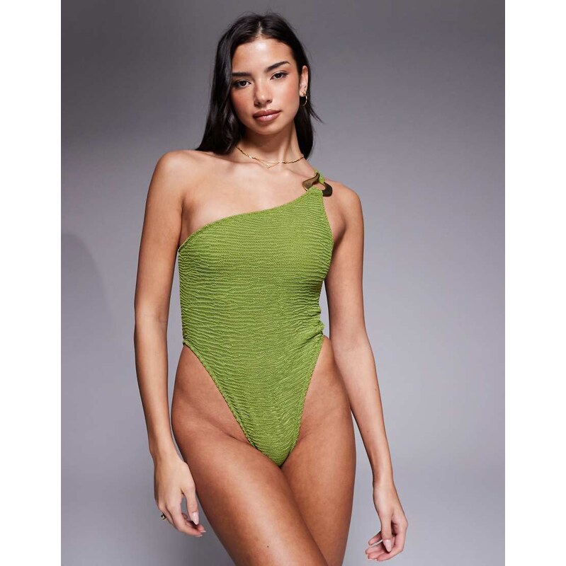 ASOS DESIGN Oceana asymmetric swimsuit with molten hardware detail in 115520330