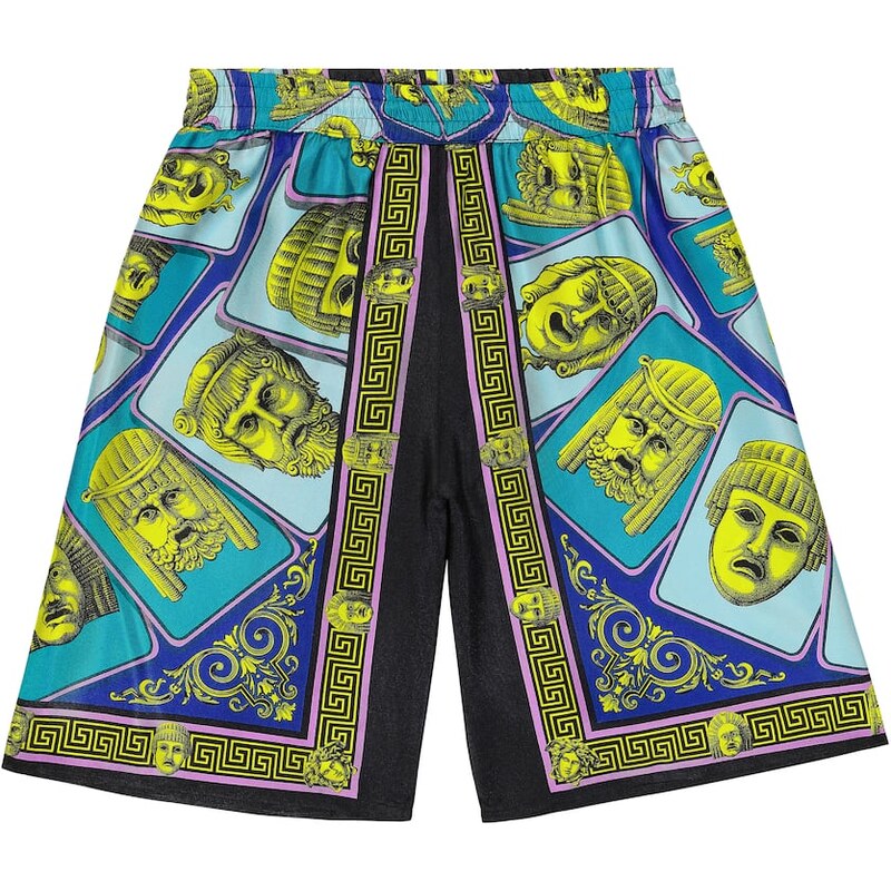 Versace Kids Le Maschere silk twill shorts