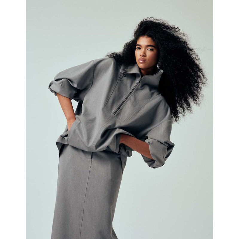 ASOS DESIGN tailored funnel neck jacket in grey co ord