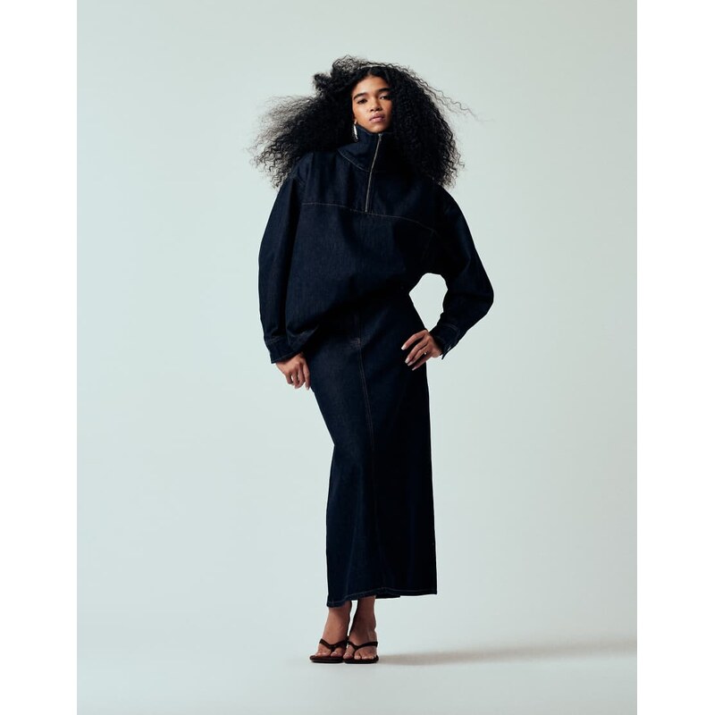 ASOS DESIGN denim oversized funnel jacket co ord in indigo-Navy