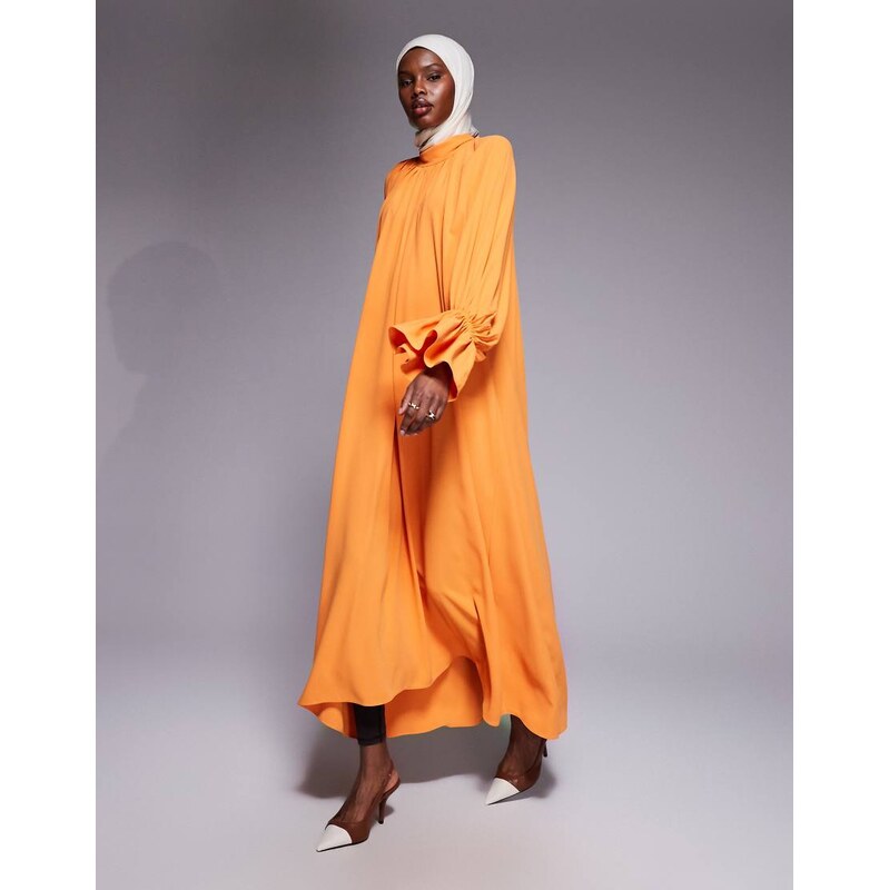 IYAL high neck cuff sleeve detail maxi dress in orange