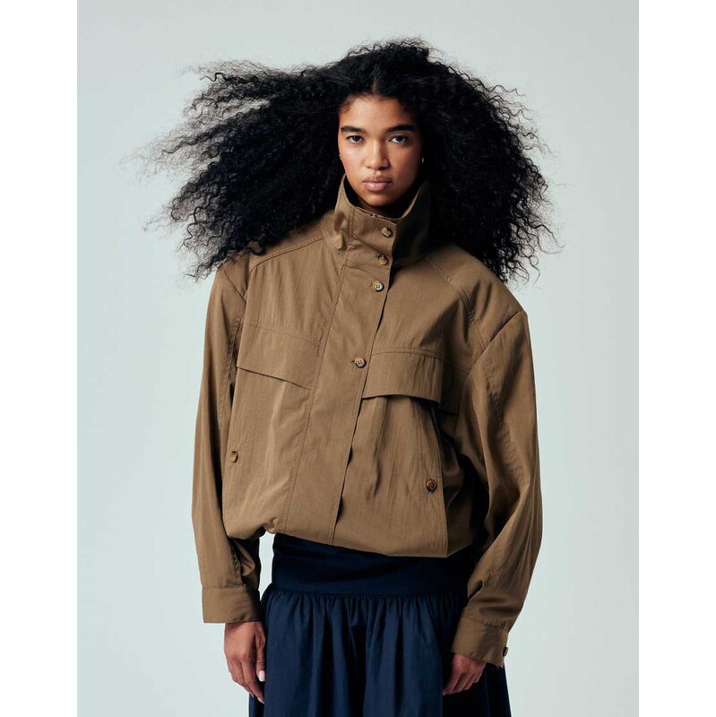 ASOS DESIGN iconic funnel neck sports jacket in mocha-Brown