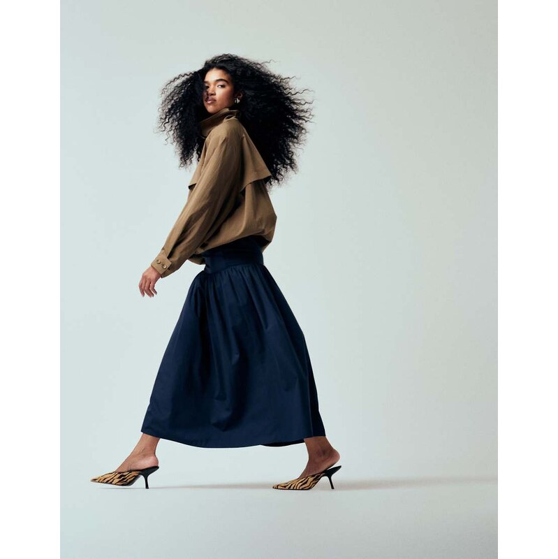 ASOS DESIGN iconic drop waist bubble hem maxi skirt in navy