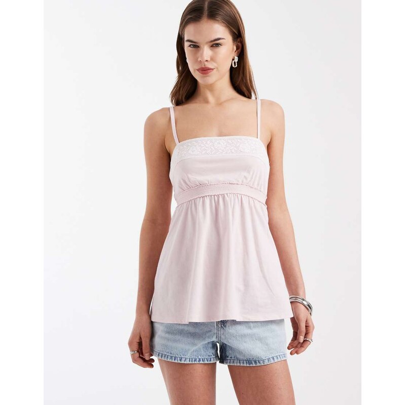Hollister lace trim babydoll cami in baby pink 114154690