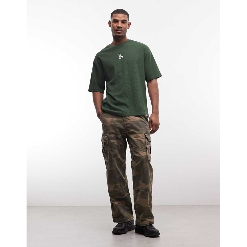 New Era LA Dodgers logo waffle oversized t-shirt in dark green