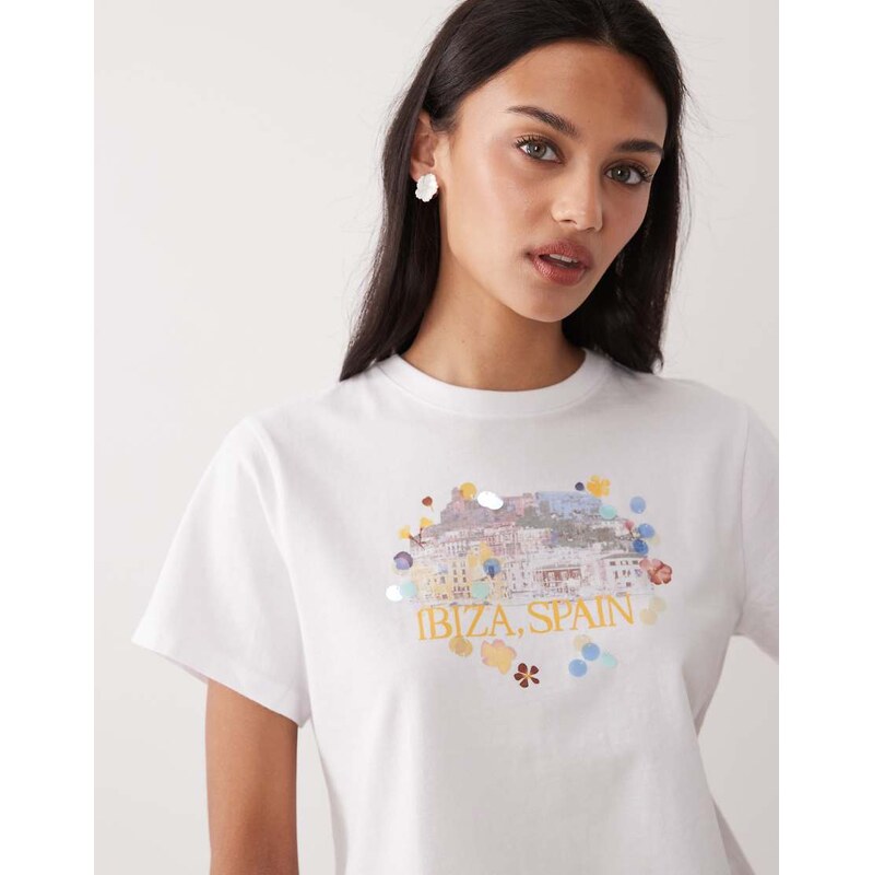 Abercrombie & Fitch Ibiza graphic baby tee in white 114154698