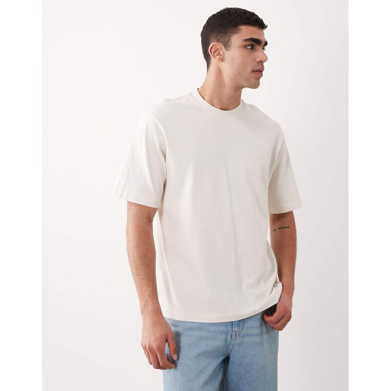 Mango relaxed fit 100% cotton t-shirt in ecru-Neutral