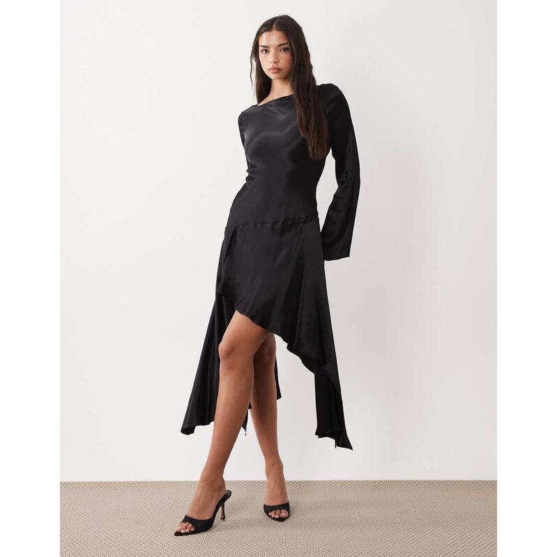 ASOS DESIGN slash neck waterfall mini dress in black