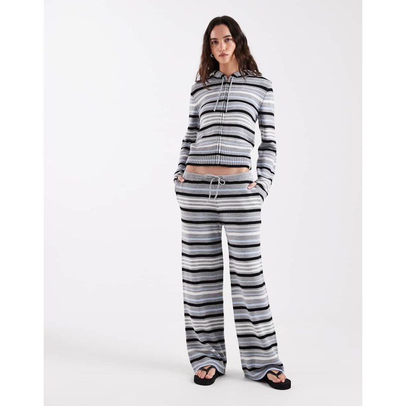 COLLUSION stripe knitted straight leg trouser in grey and blue