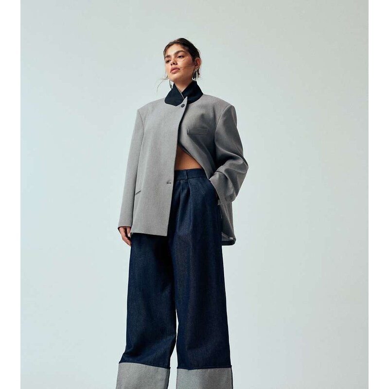 ASOS Curve ASOS DESIGN Curve tailored turn up wide leg jean in indigo 115522216