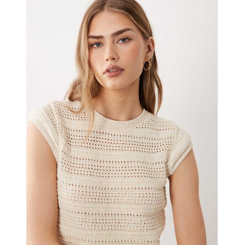 ASOS DESIGN crochet knit crop top co-ord in ecru-White