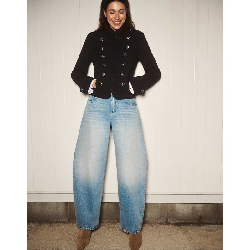 Stradivarius D80 barrel fit jeans in medium blue denim