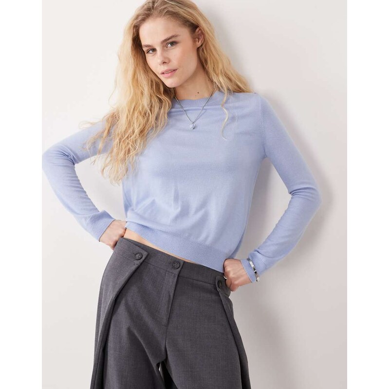 Mango lightweight knitted crew neck top in pastel blue
