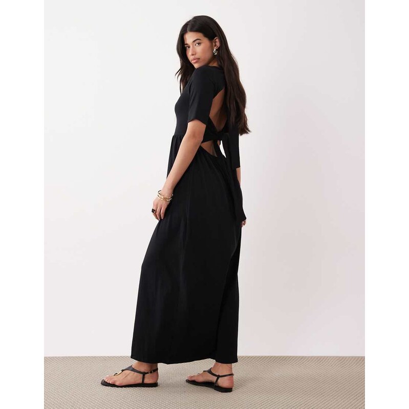 ASOS DESIGN short sleeve tie back midaxi dress in black