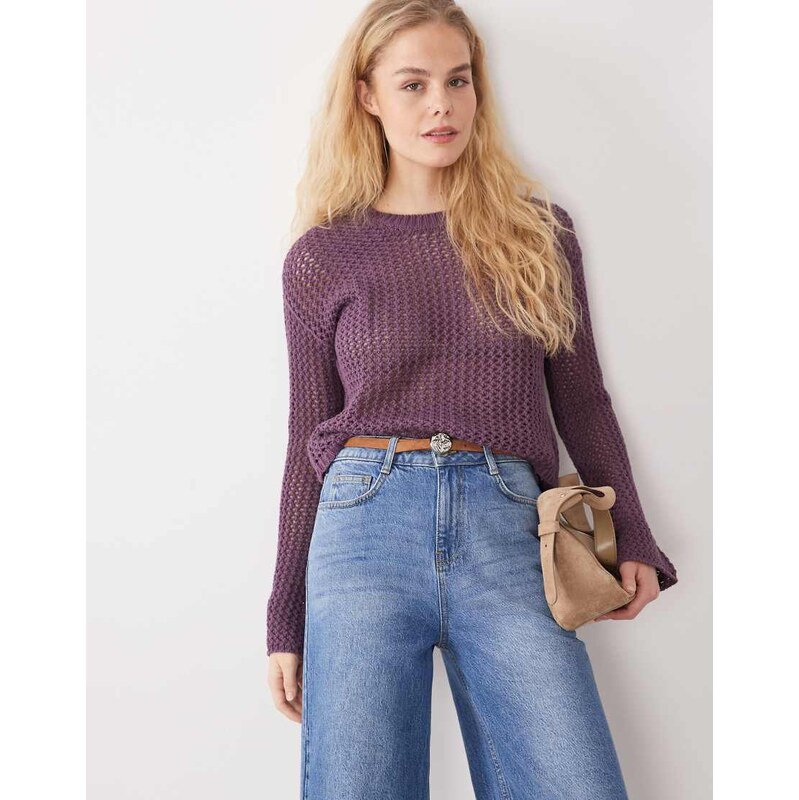 Mango Teen open knit top in purple 114154709