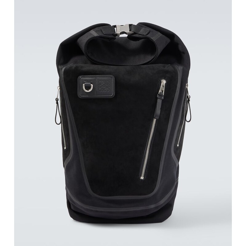 Pánský Loewe Flex batoh z kůže a látě v barvě černá/grizzly