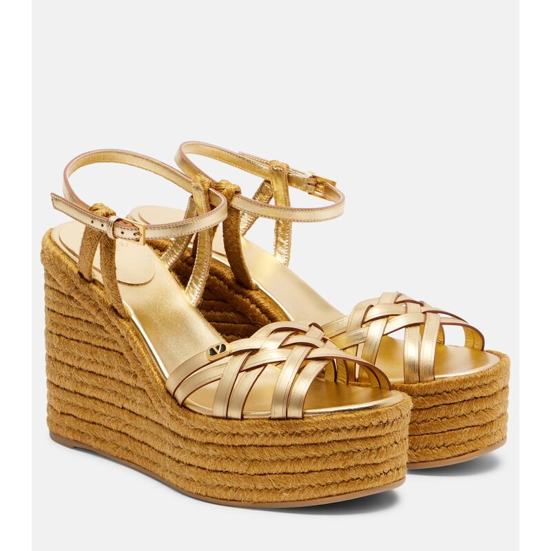 Valentino Garavani VLogo leather espadrille wedges