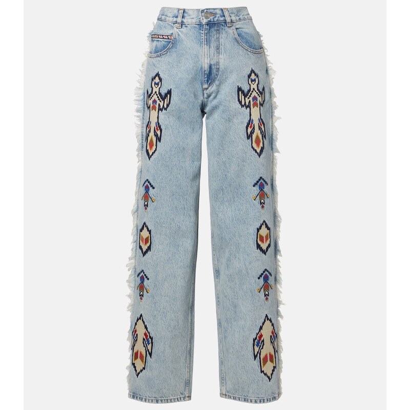 Marant Etoile Maella embroidered fringed straight jeans