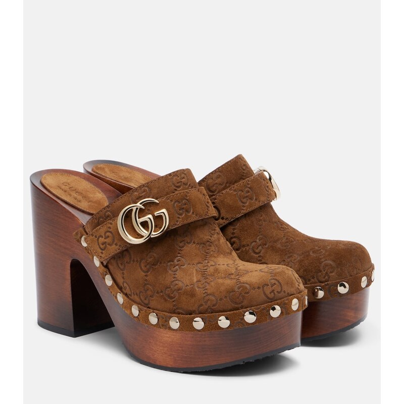 Gucci Double G GG suede clogs