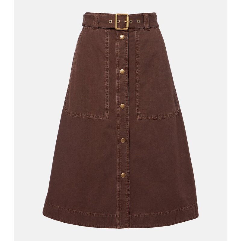 Moncler Belted denim midi skirt