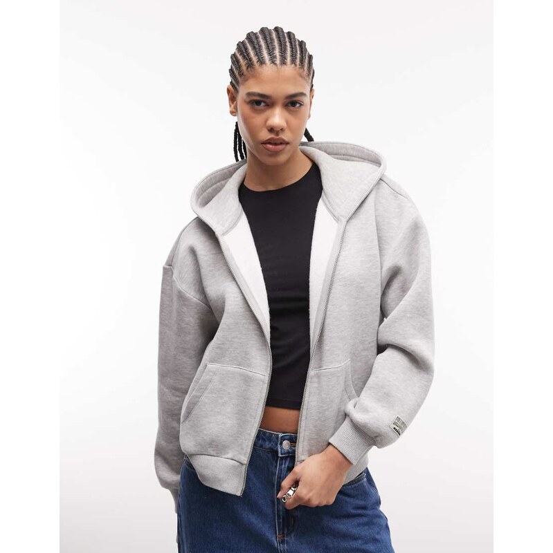 COLLUSION boxy zip through hoodie in grey marl 114154723