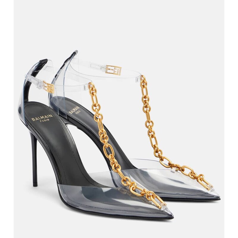 Balmain Chain-detail PVC slingback pumps