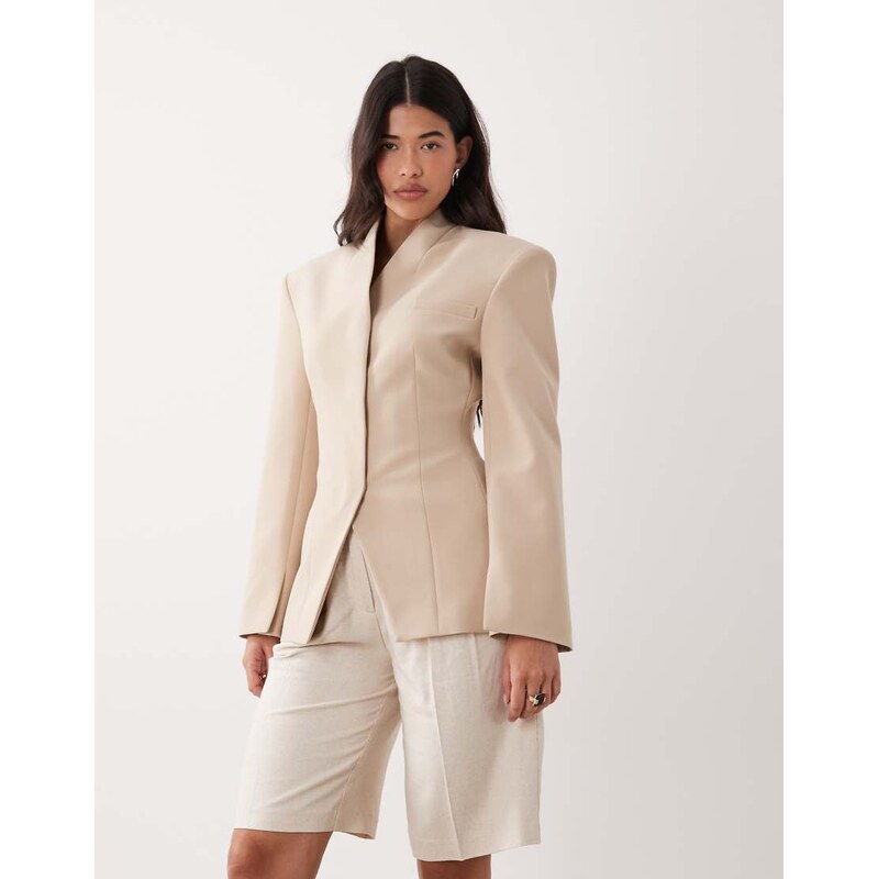 ASOS DESIGN high wrap blazer in beige-Neutral