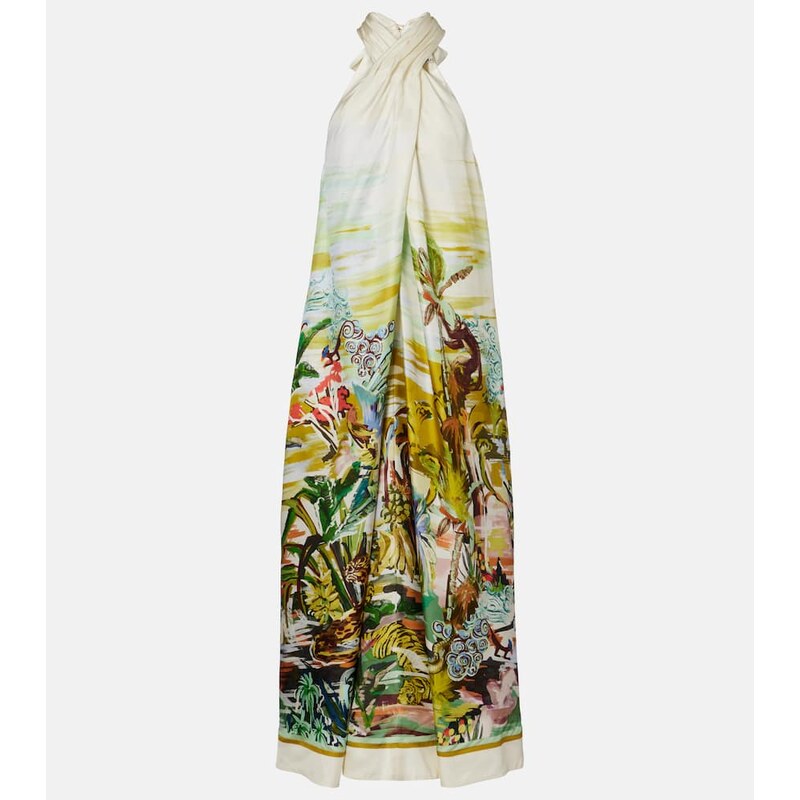 Alémais Jungle Boogie halterneck silk maxi dress