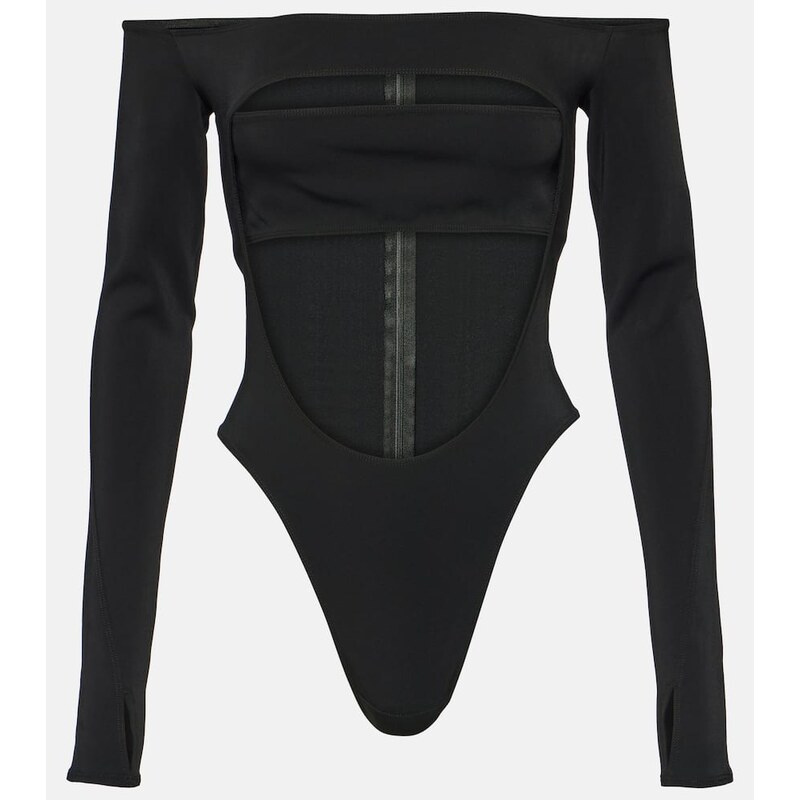 Mugler Circle off-shoulder cutout bodysuit