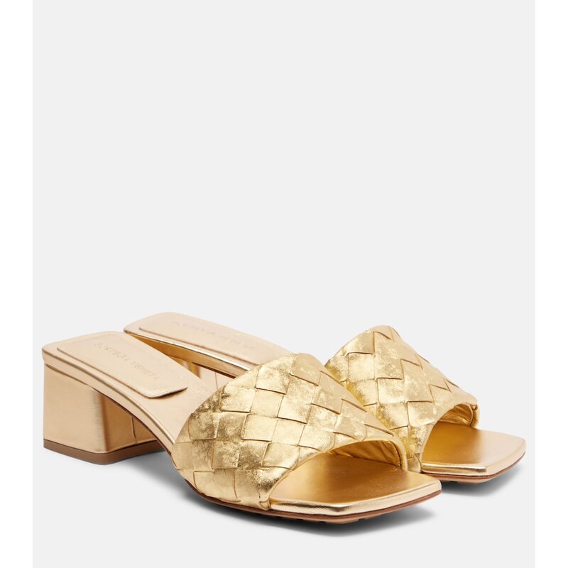 Bottega Veneta Parco Intrecciato metallic leather mules