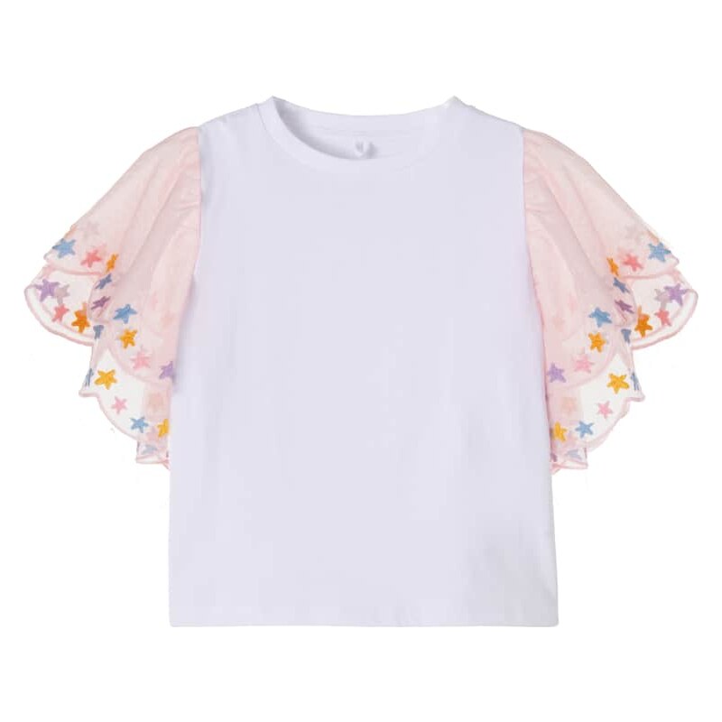 Stella McCartney Kids Embroidered tulle-trimmed cotton top
