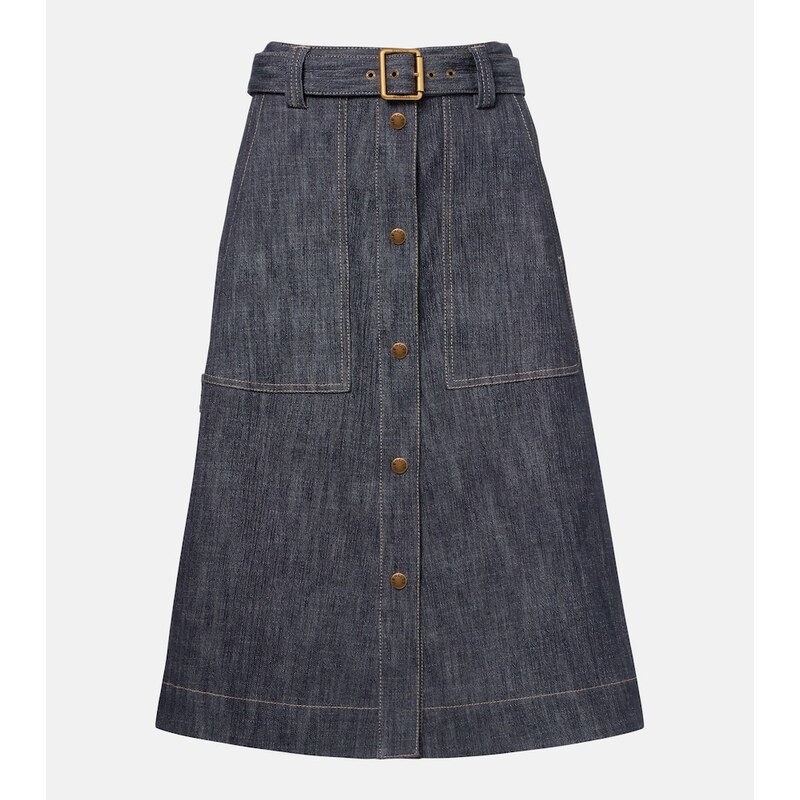 Moncler Belted denim midi skirt