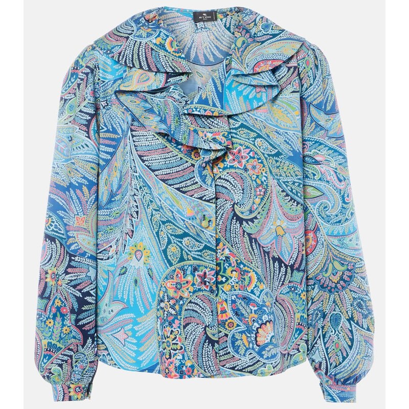 Etro Paisley ruffled cotton-blend blouse