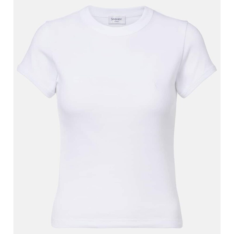 Saint Laurent Cassandre ribbed-knit cotton jersey T-shirt