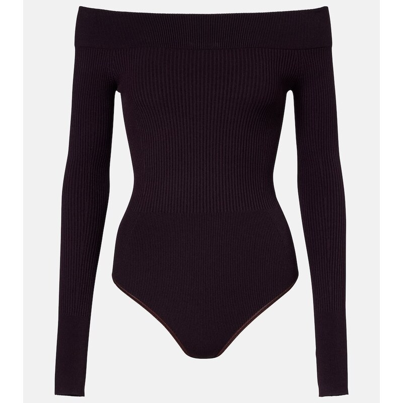 Alaia AlaÃ¯a Ribbed-knit off-shoulder bodysuit
