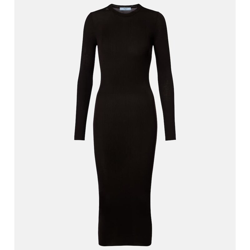 Prada Ribbed-knit virgin wool midi dress