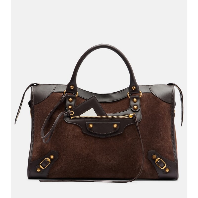 Balenciaga Le City Medium leather-trimmed suede top-handle bag