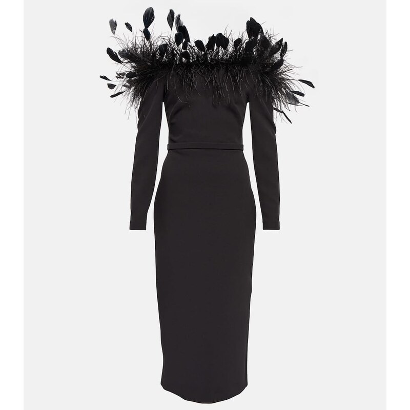 Safiyaa Feather-trimmed midi dress
