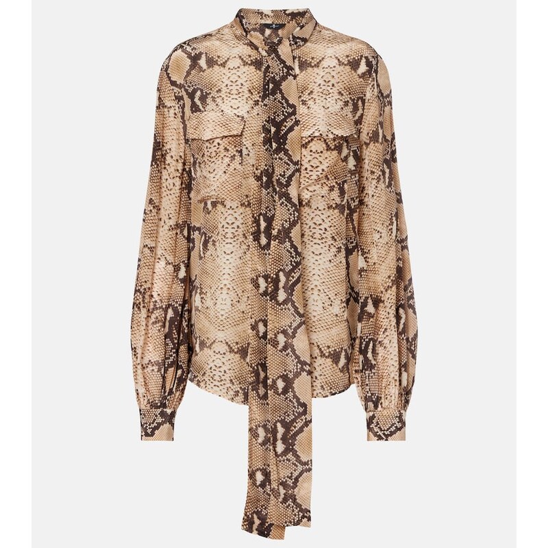7 For All Mankind Snake-print tie-neck blouse