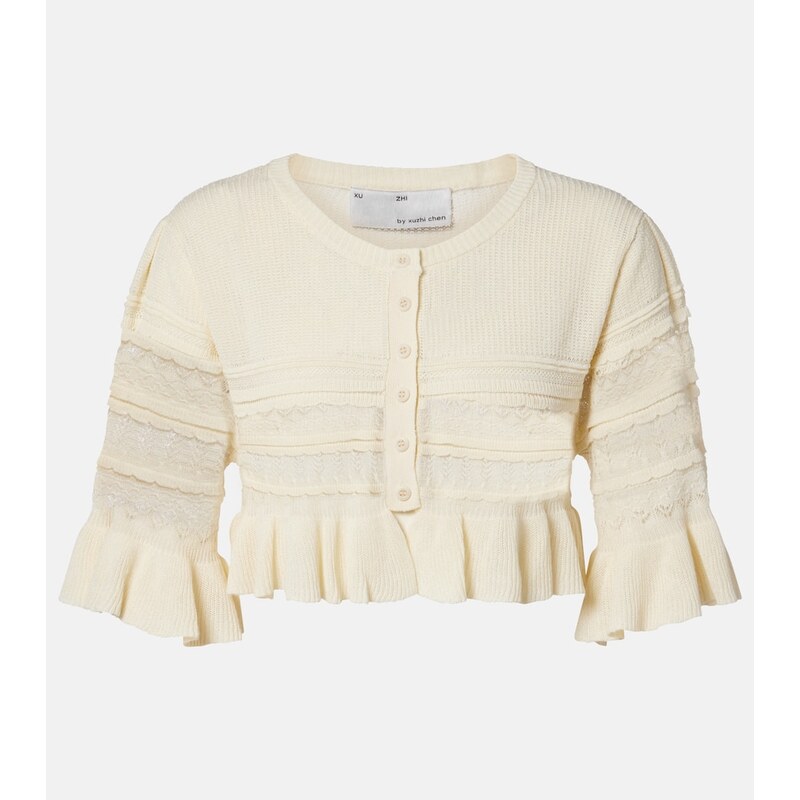 Xu Zhi Cropped open-knit ruffled cardigan