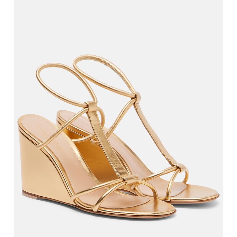 Gianvito Rossi Metallic leather wedge sandals