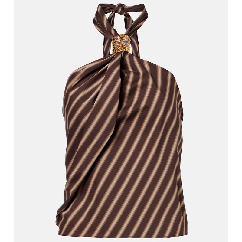 Jacques Wei Gathered striped cotton-blend top