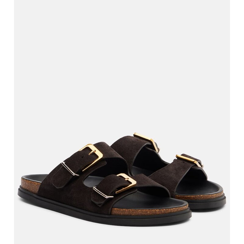 The Row Buckle suede slides