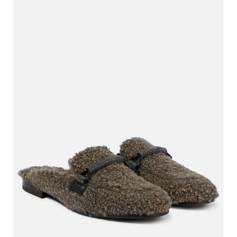 Brunello Cucinelli Embellished shearling slippers