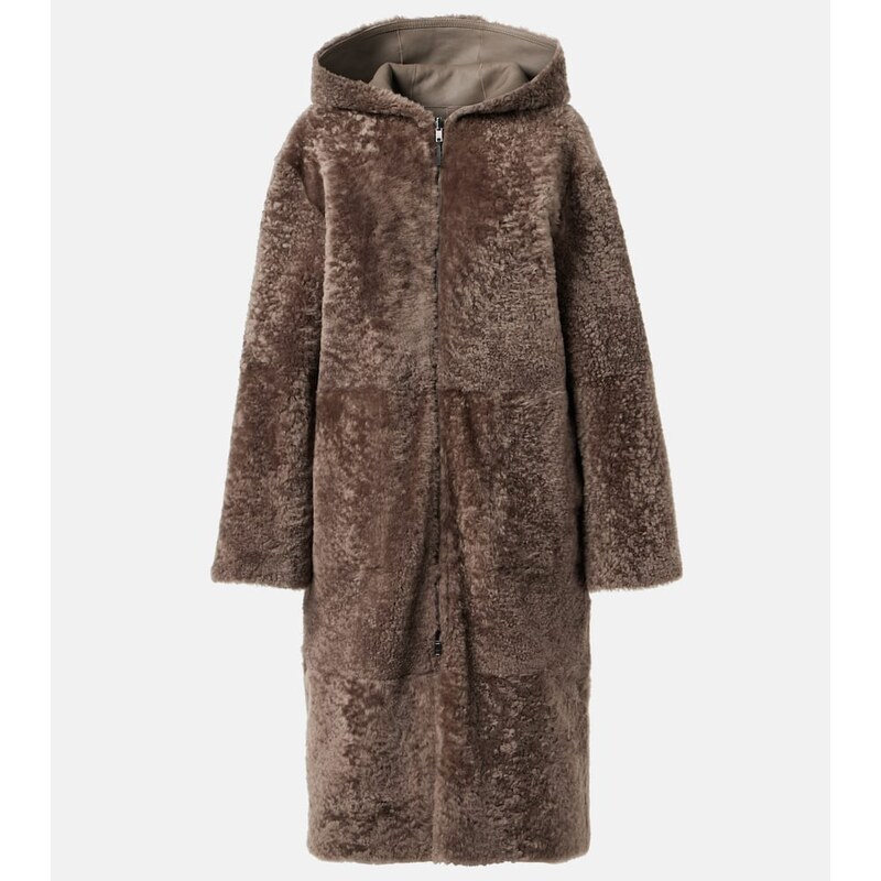 Joseph Reversible shearling and leather hooded coat