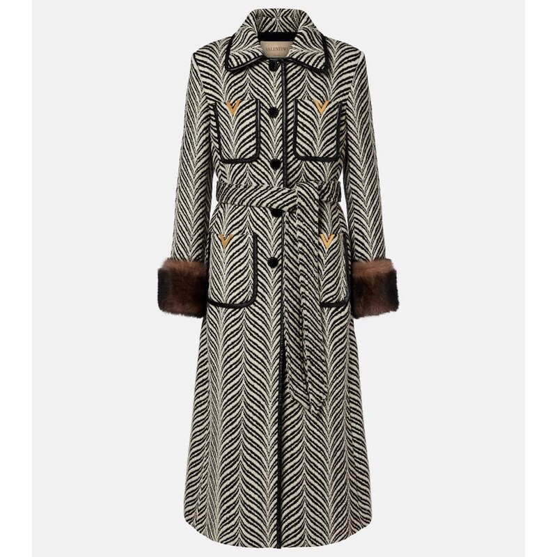 Valentino VGold shearling-trimmed wool-blend coat